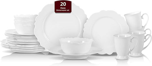 HomeVss, New Bone China Dinnerware Set Embossed Winds, Service for 4-20pc Set
