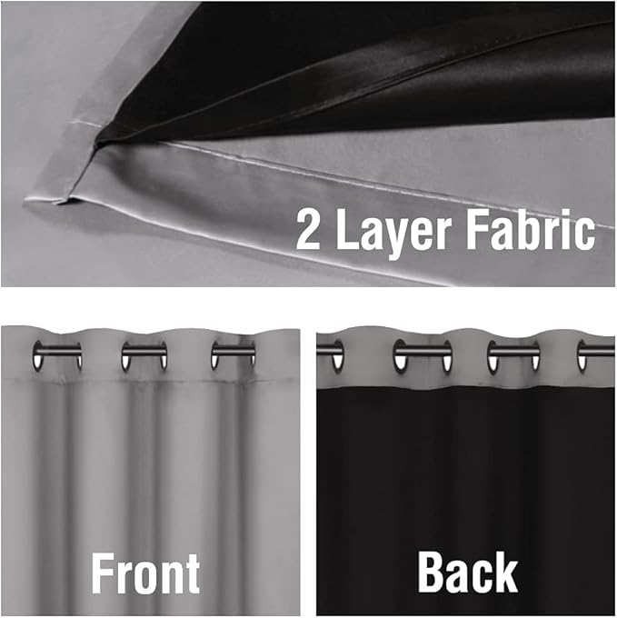H.VERSAILTEX Living Room Completely Shaded Draperies, Privacy Protection & Noise Reducing Ring Top Drapes, Black Lined Insulated Window Treatment Curtain Panels (2 Pieces, W52 x L84, Grey)