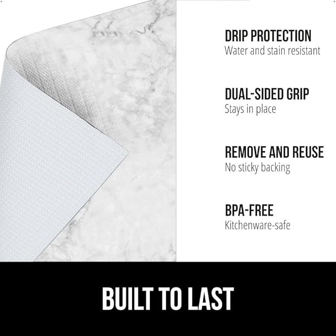 GORILLA GRIP DripGuard Shelf Liner, Non Adhesive Drawer and Kitchen Cabinet Protector, Slip Resistant BPA Free Smooth Surface Plastic Liners for Cabinets, Bathrooms, Closets, 12x240 Inch, Marble