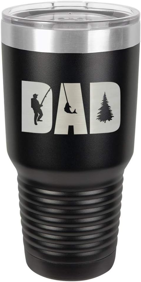 DAD KNOCKOUT FISHING Black 30 oz Tumbler With Straw and Slide Top Lid | Stainless Steel Travel Mug | Compare To Yeti Rambler