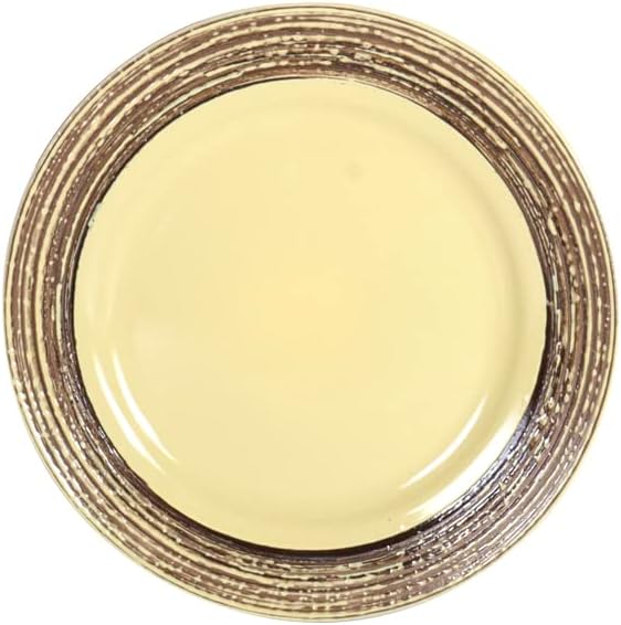 16 Piece Dinnerware Set, Ceramic Plates and Bowls Sets for 4, Microwave and Dishwasher Safe, Handcrafted Tree Bark Series Dish Set, Bamboo