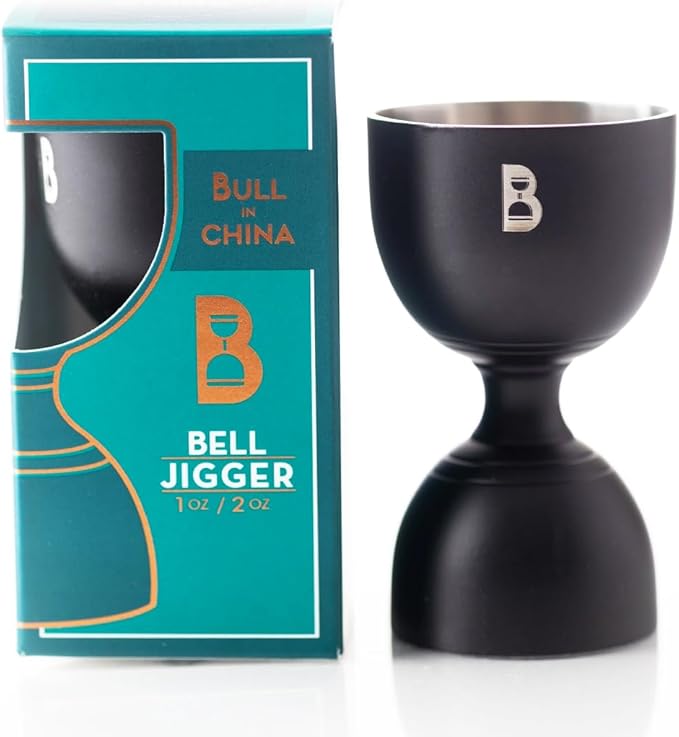 Double Bell Jigger by Bull In China - 0.25oz to 2oz Measures for Cocktails, Bars & Bartenders (Matte Black)