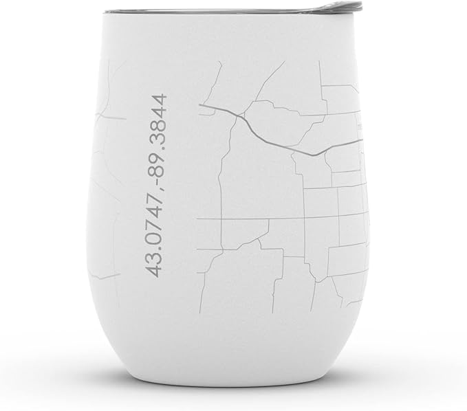 Well Told Engraved Madison Wisconsin Map Insulated Wine Tumbler, Etched Stainless Steel Wine Tumbler (12 oz, White) City Map Insulated Tumbler, Custom Insulated Tumbler, Outdoor Drinkware