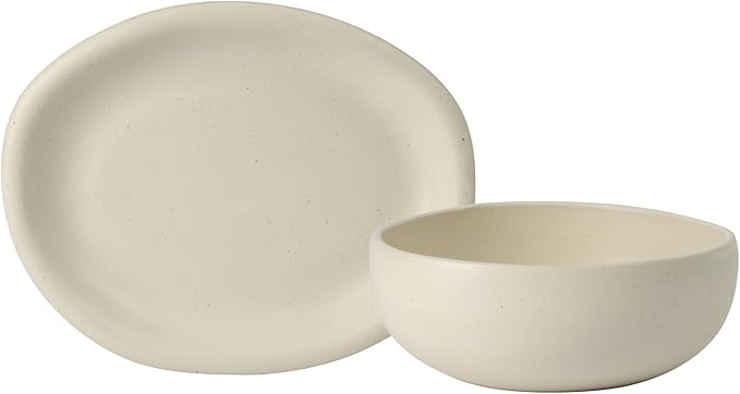 Bloomhouse - Two Time Oprah's Favorite Things Winner - Corsica Clay 2-Piece Serving Set – Oval Platter and Bowl in Sea Salt White, Durable Stoneware for Entertaining & Everyday Use