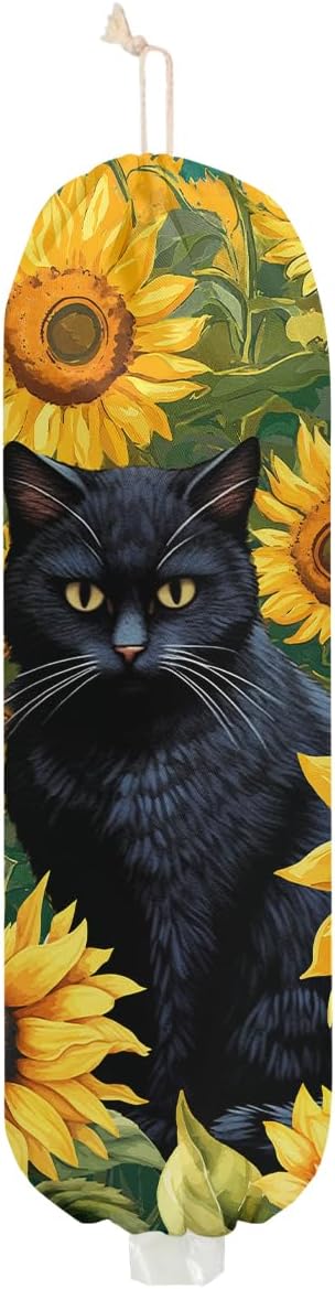 Cat Plastic Bag Holder, Sunflower Plastic Bag Holders for Grocery Bags, Wall Mount Reusable Grocery Bags Storage Dispenser for Home Kitchen Pantry Decor, Cute Cats Gifts for Women Mom Cat Lover