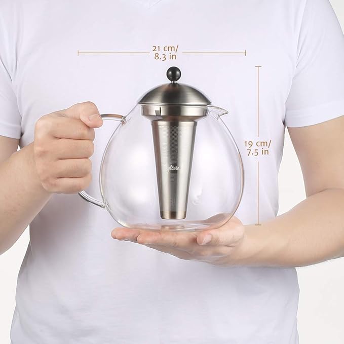 glastal 67oz XL Large Glass Teapot with Infuser Stovetop Safe, Tea Pots for Loose Tea Glass, Glass Tea Kettle for Stove Top, Clear Teapot with Strainer for Loose Tea (2000 ml)