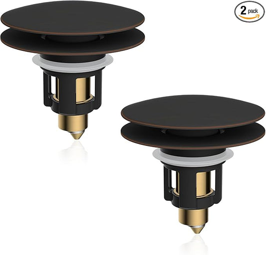 iFealClear 2 Pack Universal Bathroom Sink Stopper, Pop Up Sink Drain Strainer with Hair Catcher, Fit 1.1"-2.36" US Basin, Wash Basin Drain Plug with Big Cover Cap, Brass Bounce Core, Oil Rubbed Bronze