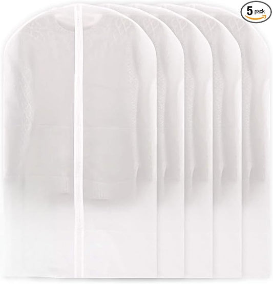 5 PCS Hanging Garment Bag,PEVA Garment Protector Covers with Semi-Clear,Metal zippers,Garment Covers for Suits,Dresses