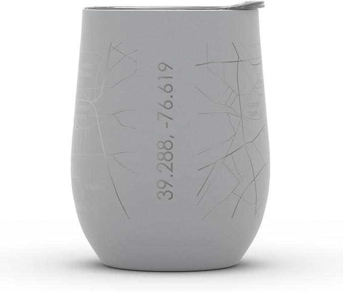 Well Told Engraved Baltimore Maryland Map Insulated Wine Tumbler, Etched Stainless Steel Cup (12 oz, Dockside Gray) City Map Insulated Tumbler, Custom Insulated Tumbler, Outdoor Drinkware