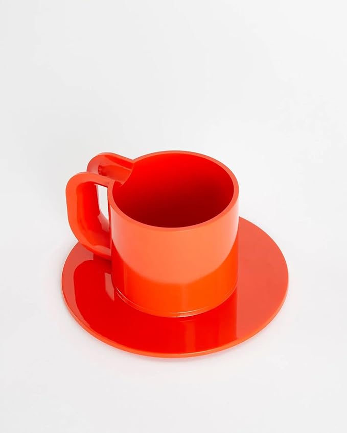 Max 2 | 12-Piece Cups & Saucers Set (6 Cups + 6 Saucers) | Hellerware | Massimo & Lella Vignelli (Red Orange)