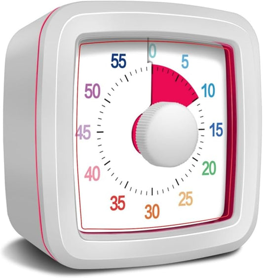 60 Minute Visual Timer for Kids and Adults, Non-Ticking 5.5 Inch Large Visual Countdown Timers for Classroom Desk, Kitchen Timer for Meeting, Working, Home and Cooking (White)