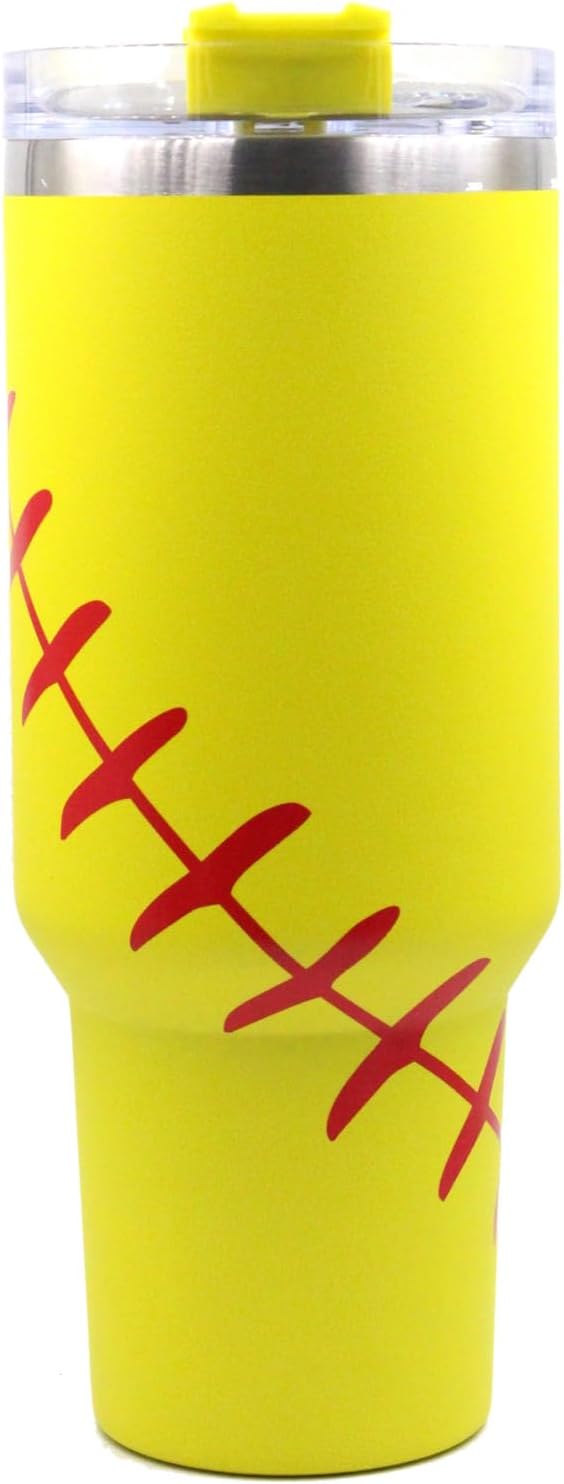 FMYWZS 40 oz Softball Tumbler with Handle, Double Wall Vacuum Insulated Stainless Steel Cup Travel Mug with Lid and Straw, Softball Accessories Stuff Gifts for Mom Men Boys Girls
