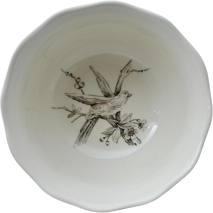 222 Fifth Adelaide 16-Piece Traditional Antique White Porcelain Dinnerware Set – Service for 4, Romantic Bird & Floral Design, for Everyday Dining & Entertainment, Microwave & Dishwasher Safe
