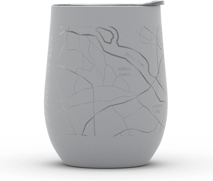 Well Told Engraved Richmond Virginia Map Insulated Wine Tumbler, Etched Stainless Steel Cup (12 oz, Dockside Gray) City Map Insulated Tumbler, Custom Insulated Tumbler, Outdoor Drinkware