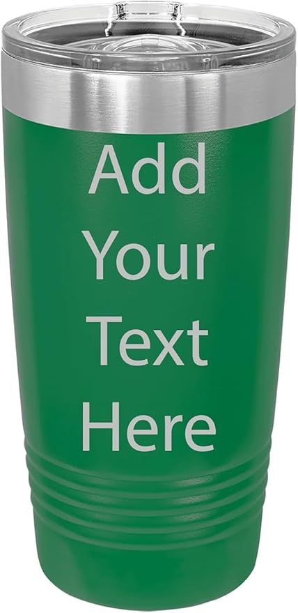 CRAZYDAISYWORLD Customized Polar Camel 20 Oz. Vacuum Insulated Ring Neck Tumbler with Slider Lid Personalized with Your Text (Green)