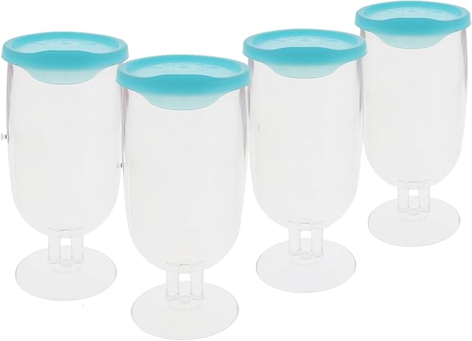 LipLidz Brewtail/Tumbler Glasses, 4 Pack, 20.7 oz Dual-Stemmed BPA-Free Plastic Drinkware with Drink-Through Attachable Lid, Shatterproof, Made in USA (Aqua)