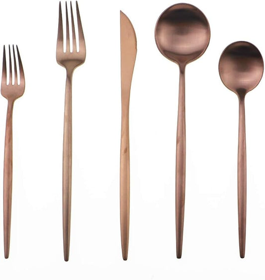 Gugrida 20-Piece 18/10 Stainless Steel Flatware Silverware, Luxury Dinnerware Set Travel Cutlery Tableware Include Knife Fork Spoon Service for 4,Healthy & Eco-Friendly Dishwasher Safe (Rose Gold)