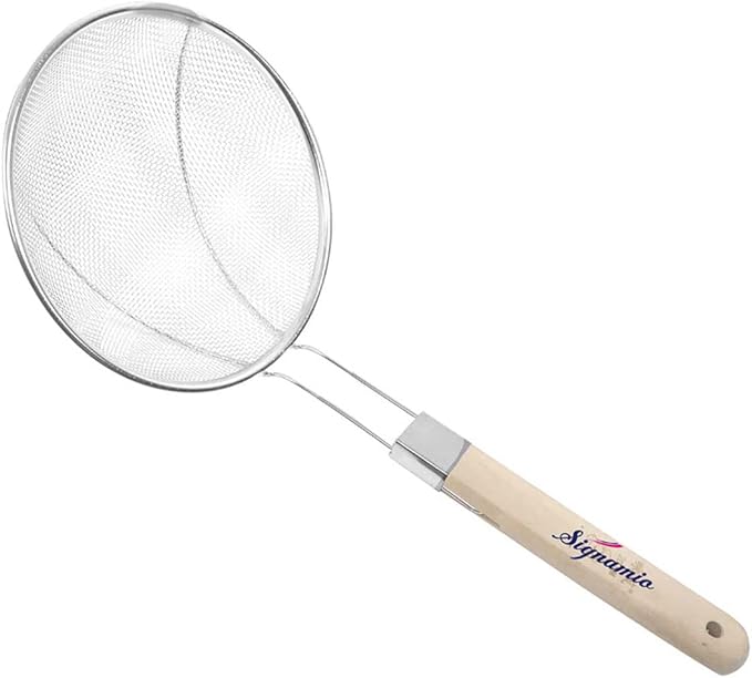 16 Inch Stainless Steel Deep Fry Net Spoon Oil Strainer - Puri & Poori Strainer Kitchen Utensil for Frying, Cooking & Straining Tool with Wood Handle