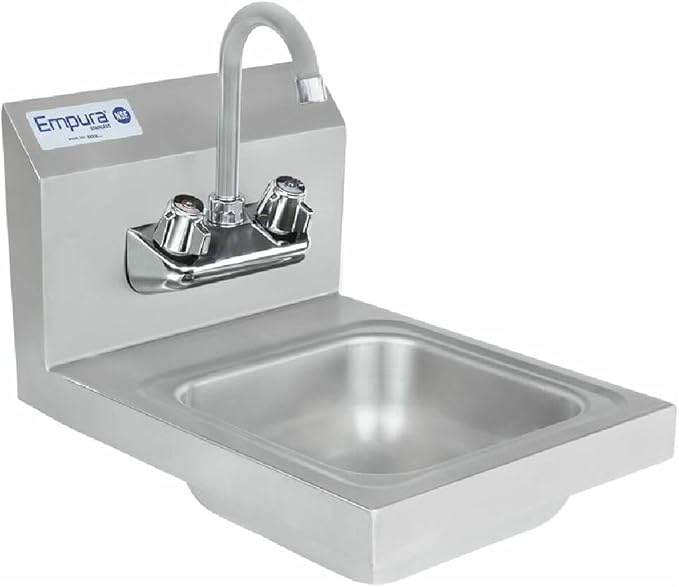 12" Wide Stainless Steel Wall Mounted Hand Sink | Commercial Prep Utility 9" x 9" Bowl for Kitchen Laundry Garage | 4" Center Gooseneck Faucet, 10" Backsplash, 16"D x 12"W x 13"H, 20 Gauge, NSF