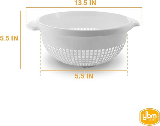 YBM HOME Deep Plastic Strainer Colander with Handle – Made of Food Safe BPA-Free Plastic - Durable and Dishwasher Safe - Use for Pasta, Noodles, Spaghetti, Vegetables and More (1, White)