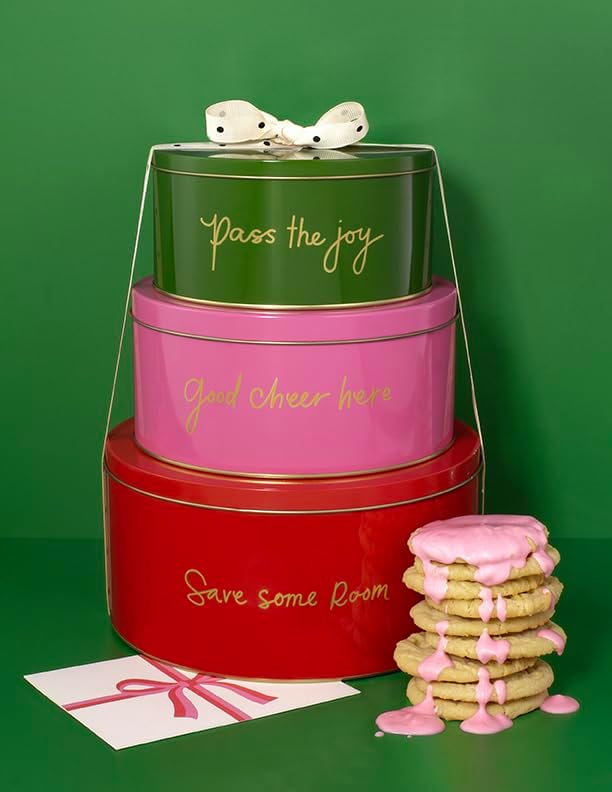 Kate Spade New York Decorative Tins with Lids, 3 Piece Nesting Tins, Small Medium & Large Metal Cookie Tins, Christmas Cookie Containers, Tins for Gift Giving and Storage, Save Some Room