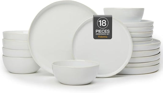 18-Piece Fog White Ceramic Plates and Bowls Set,Minimalist Dinnerware Sets for 6 – Artful Dish Set for Serene Dining & Everyday Aesthetic