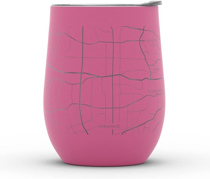 Well Told Engraved St. Louis Missouri Map Insulated Wine Tumbler, Etched Stainless Steel Cup (12 oz, Sunset Pink) City Map Insulated Tumbler, Custom Insulated Tumbler, Outdoor Drinkware