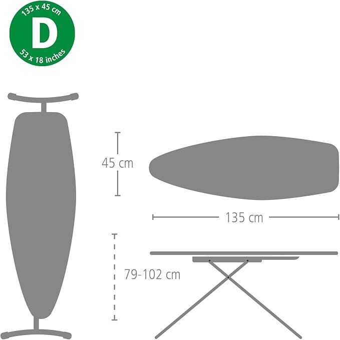Brabantia Size D (53 x 18 in) Replacement Ironing Board Cover, Heat Resistant Zone, Thick Foam & Felt Padding (Spring Bubbles)