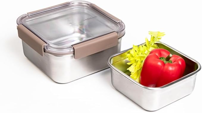 Locknlock Stainless Steel Food Storage Container with Lid, Metal Lunch Box, Airtight, Leak-Proof, Microwave, Freezer and Dishwasher Safe, 700ml