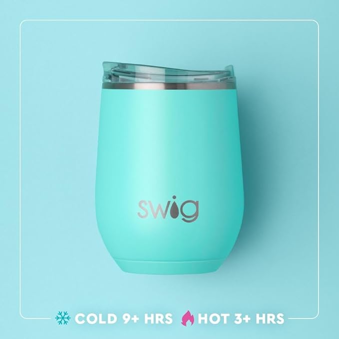 Swig Life 12oz Wine Tumbler with Lid, Stainless Steel, Dishwasher Safe, Portable, Triple Insulated Wine Tumbler (Shimmer Bubblegum)