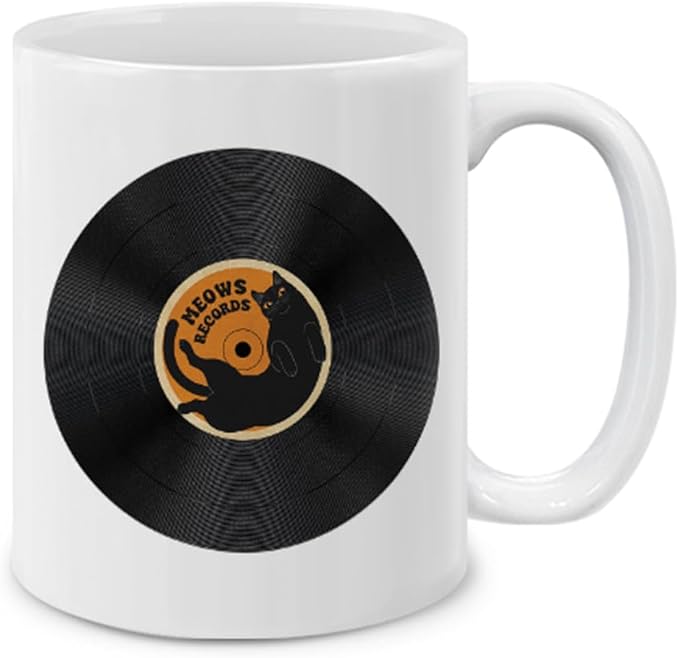 MUGBREW Black Cat Meows Records Ceramic Coffee Mug Tea Cup, 11 OZ