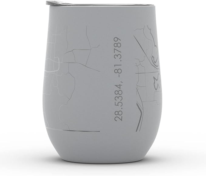 Well Told Engraved Orlando Florida Map Insulated Wine Tumbler, Etched Stainless Steel Cup (12 oz, Dockside Gray) City Map Insulated Tumbler, Custom Insulated Tumbler, Outdoor Drinkware