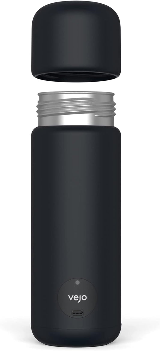 Vejo Portable Travel Blender for Protein Shakes & Powders | 12oz Rechargeable Personal Mixer Bottle | Stainless Steel Interior | Fits Car Cup Holders | Dishwasher Safe | Gym, School, Outdoors, Black