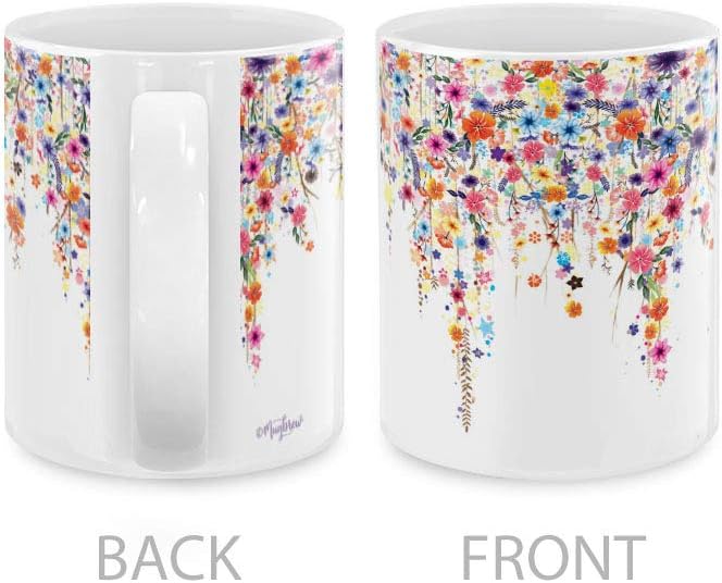 MUGBREW Watercolor Flower Purple Ceramic Coffee Mug Tea Cup, 11 OZ