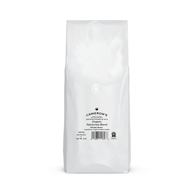 Cameron's Coffee Roasted Whole Bean Coffee, Organic Rainforest Blend, 4 Pound