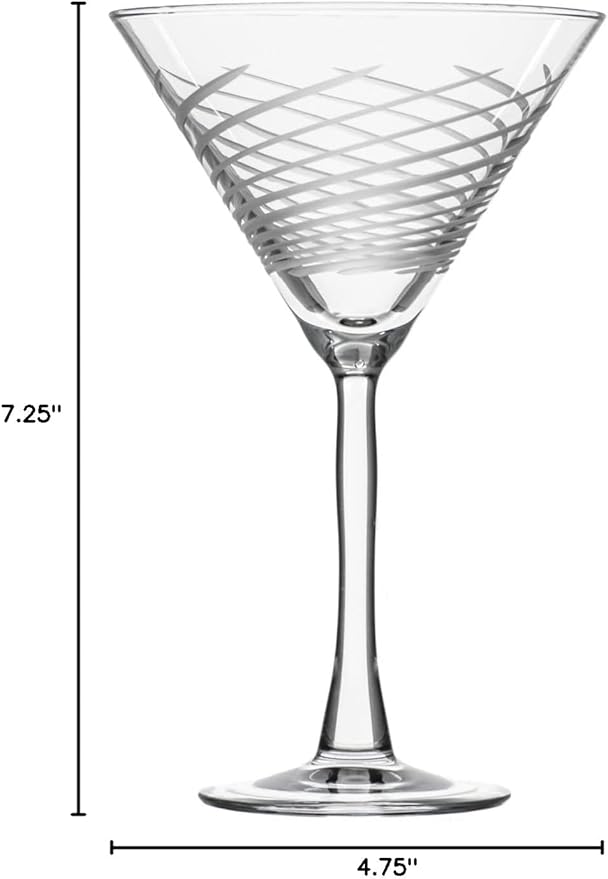 Rolf Glass Cyclone 10 Ounce Martini Glasses | Set of 4 Stemmed Cocktail Glasses | Proudly Made in the USA | Large Engraved Martini Glasses | Lead-Free Glass
