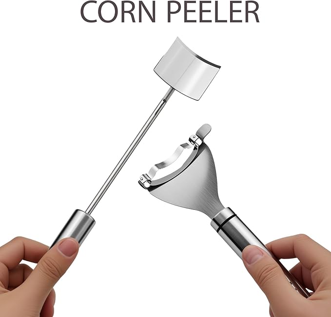 2 Pack Stainless Steel Corn Peeler and Stripper Tool Set, Cob Corn Kernel Remover Tool, Maize Thresher With Ergonomic Handle For Kitchen Gadget, Easy to Use and Clean