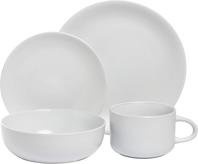 10 Strawberry Street Wazee Matte Coupe Dinnerware Pack of 16, White