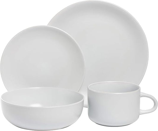 10 Strawberry Street Wazee Matte Coupe Dinnerware Pack of 16, White
