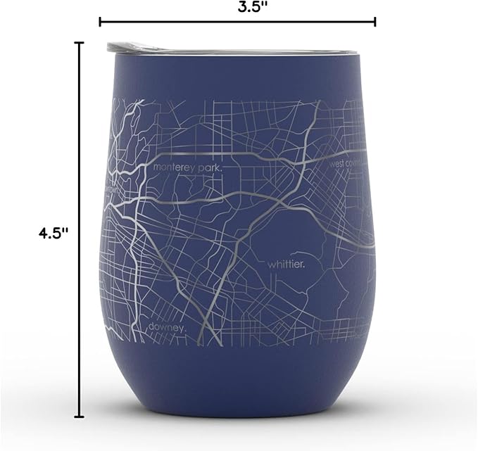Well Told Engraved Los Angeles California Map Insulated Wine Tumbler, Etched Stainless Steel Cup (12 oz, Midnight Blue) City Map Insulated Tumbler, Custom Insulated Tumbler, Outdoor Drinkware