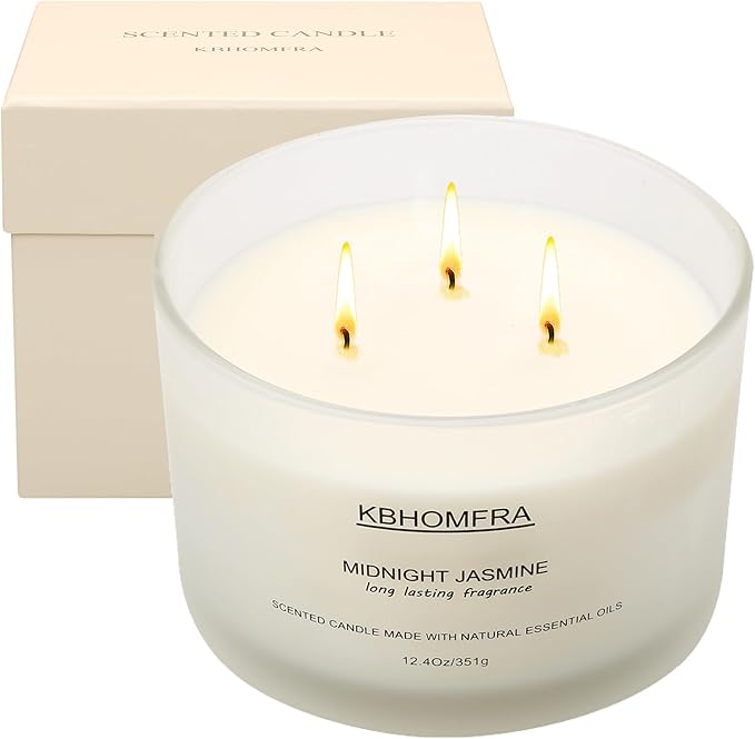 Scented Candle for Home,Jasmine Fragrant, Soy Wax 12.4oz Large Capacity,3-Wick 70 Hours Burn,for Festival Luxury Gift,Sleep Decor Relaxation Ambience