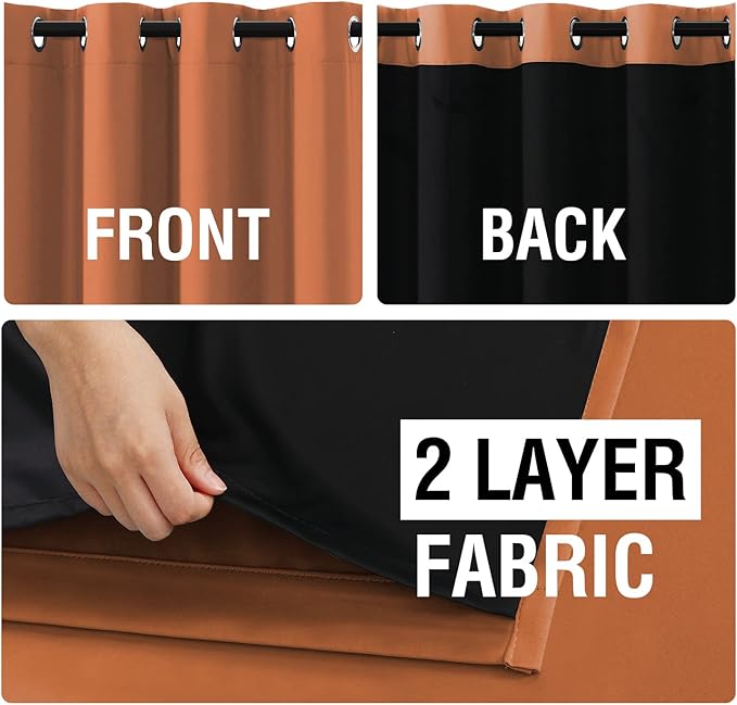 H.VERSAILTEX Full Shading Curtains 96 inches Long 2 Panels Set for Windows, Super Heavy-Duty Black Lined Blackout Curtains for Bedroom, Privacy Assured Window Treatment (52 inches W, Burnt Orange)