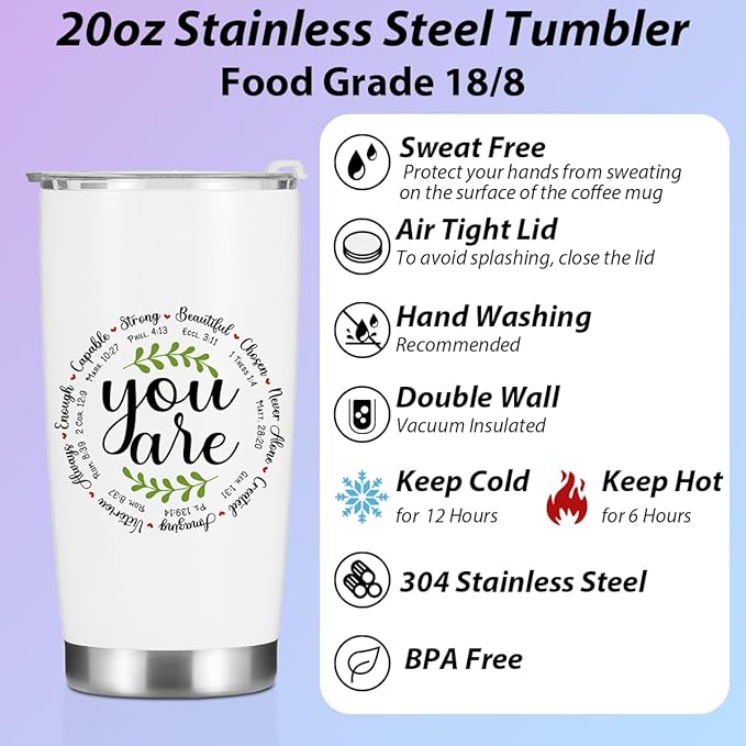 Christian Gifts for Women Men Tumbler, Inspirational Bible Verse Scripture Gifts Birthday Christmas, Faith Religious Coffee Mug Stainless Steel Vacuum Insulated Double Wall Travel Cup with Lid,20oz