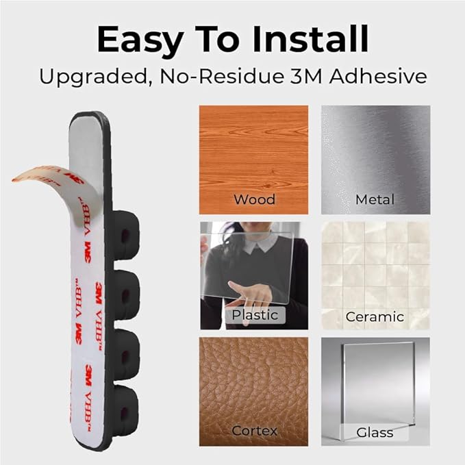 BLACK+DECKER 4 Pack Magnetic Cable Clips w/Metal Plate, Adhesive Wire Holder Keeper Organizer for Home Office Phone Car Wall Desktop Nightstand