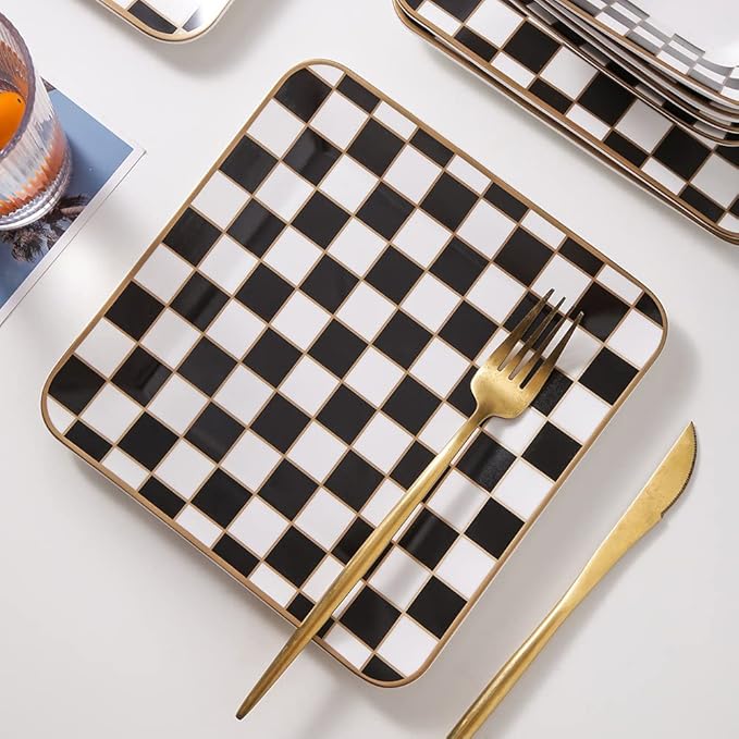 Porlien Checker Square Dinnerware Set for 4