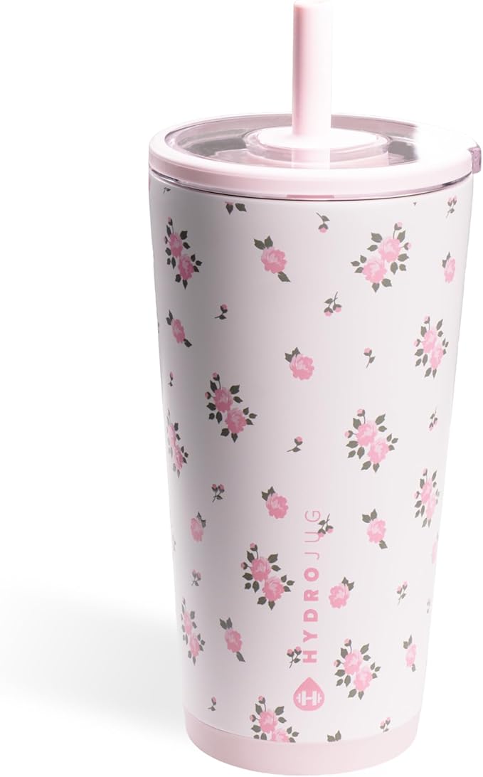 HydroJug Everyday Tumbler 20 oz – Ceramic-Lined Insulated Tumbler with Straw and Soft-Touch Lid, Cup Holder Friendly, Double-Wall Vacuum Insulation, Reusable Travel Cup – Wildrose