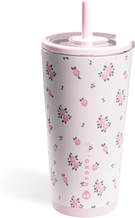 HydroJug Everyday Tumbler 20 oz – Ceramic-Lined Insulated Tumbler with Straw and Soft-Touch Lid, Cup Holder Friendly, Double-Wall Vacuum Insulation, Reusable Travel Cup – Wildrose