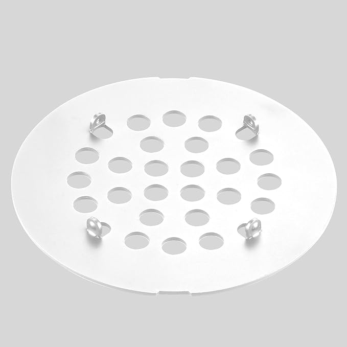 Bropury 4-1/4-Inch Easy-to-Install Snap-in Shower Drain Cover Floor Drain Replacement Cover Stainless Steel (White)
