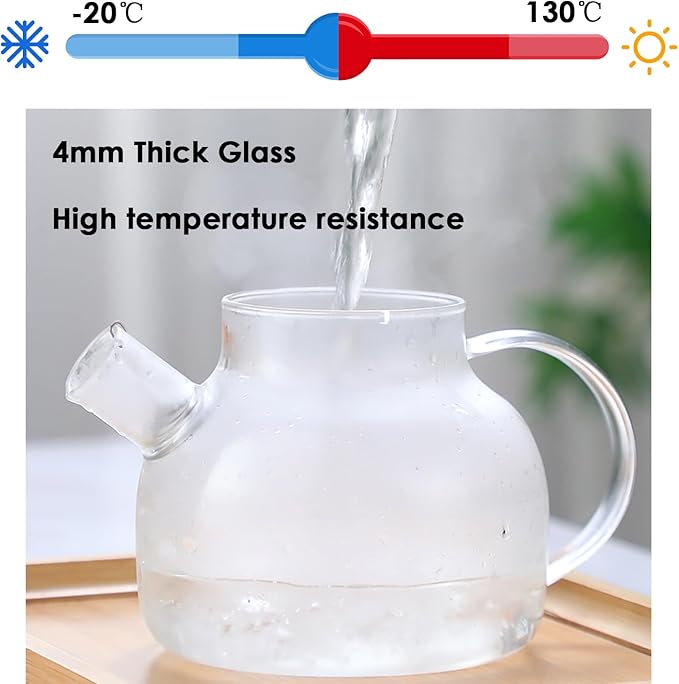 TMOST Glass Teapot with Removable Infuser, Stovetop Safe Tea Kettle blooming Loose Leaf Tea pot (33oz/1000ml)