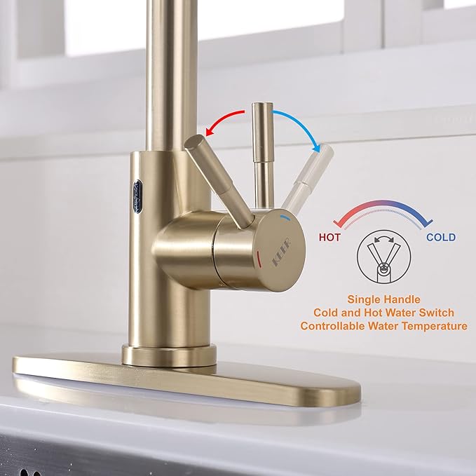 Touchless Faucet with Pull Down Sprayer, Motion Sensor & Soap Dispenser - Single High Arc Pull Out Faucet for Kitchen Sink, RV, Gold
